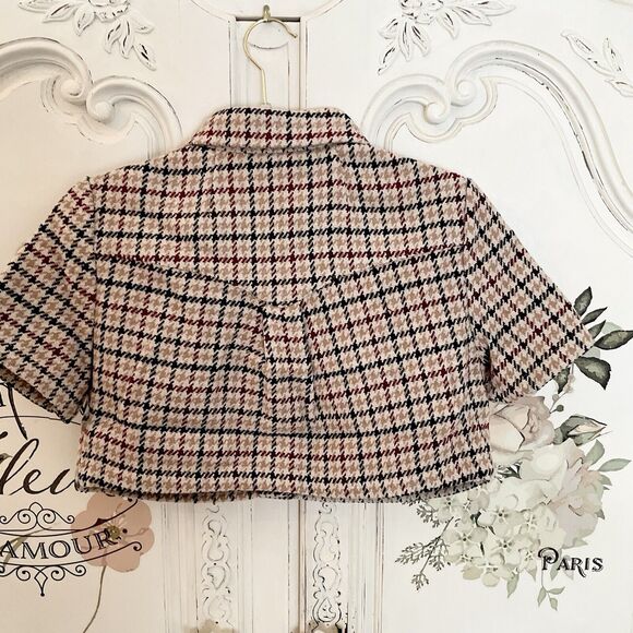 Rumored Coco Top Newbury Plaid Tweed Cropped Brown Maroon Gold, Size S NWT - Picture 8 of 10